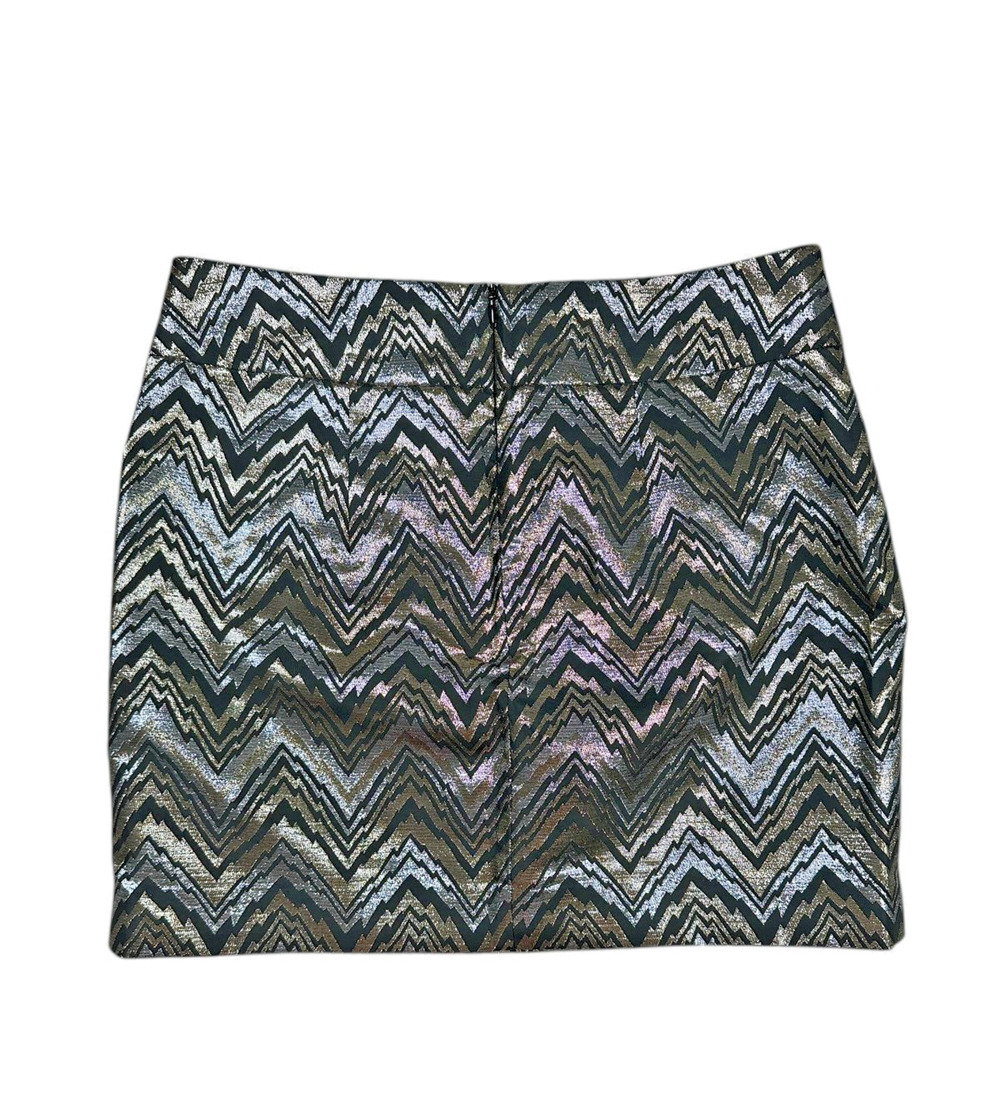 Trina Turk Metallic Zig Zag Chevron Mini Skirt 2 Gold Silver Black Glitz Glam